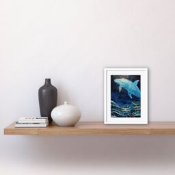 "Artery8 Wall Art Print Blue Whale Breach in Winter Waters Moonlit Seascape Waves Artwork Framed 9X7 Inch in White - Size: W7"" x H9""" - thumbnail 2