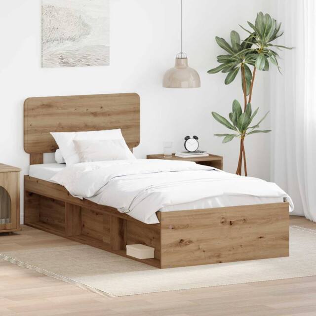 Berkfield Home Bed Frame Artisian Oak 90 x 200 cm Solid Pine Wood in Brown - image 1