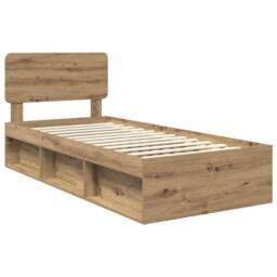 Berkfield Home Bed Frame Artisian Oak 90 x 200 cm Solid Pine Wood in Brown - thumbnail 4