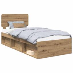 Berkfield Home Bed Frame Artisian Oak 90 x 200 cm Solid Pine Wood in Brown - thumbnail 2