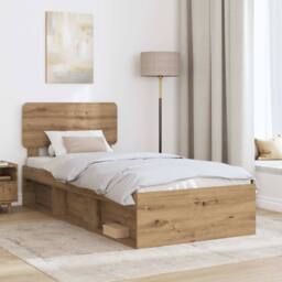 Berkfield Home Bed Frame Artisian Oak 90 x 200 cm Solid Pine Wood in Brown - thumbnail 3