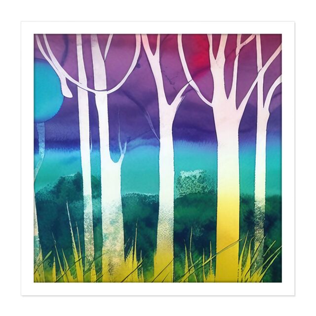 Artery8 Wall Art Print Jungle Forest Multicoloured Bright Modern Abstract Tree Pastel Watercolour Painting Square Framed Picture 16X16 Inch - image 1