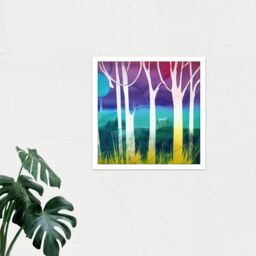 Artery8 Wall Art Print Jungle Forest Multicoloured Bright Modern Abstract Tree Pastel Watercolour Painting Square Framed Picture 16X16 Inch - thumbnail 2