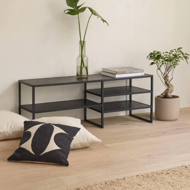 Wyld Haus El Paso Black Metal Open TV Unit 3 Black Shelves - image 1