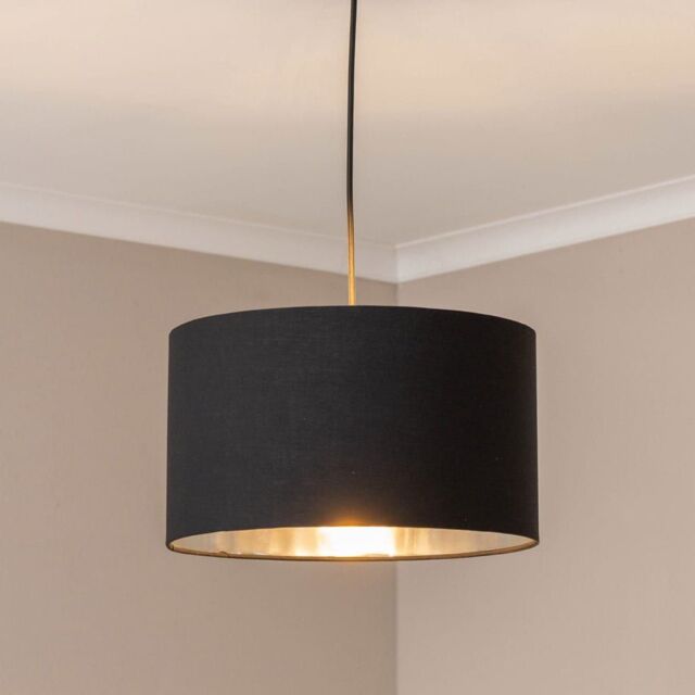 ValueLights Reni Black with Chrome Inner Easy Fit Ceiling Lamp Shade & Bulb - Size: Small - image 1