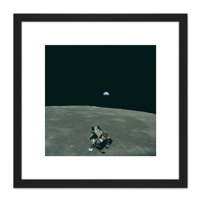 Artery8 Space NASA Earth Moon Lunar Module Mars Photo 8X8 Inch Square Wooden Framed Wall Art Print Picture with Mount in Black - image 1