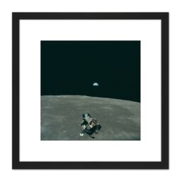 Artery8 Space NASA Earth Moon Lunar Module Mars Photo 8X8 Inch Square Wooden Framed Wall Art Print Picture with Mount in Black - thumbnail 1