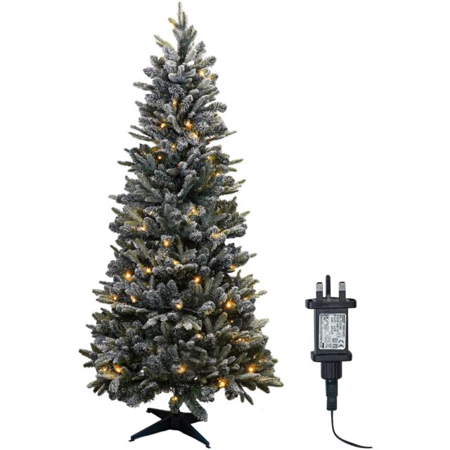 Pegdev Christmas Rapid Pop Up Collapsible Pre Lit Frosted Pine Tree 100 Warm LEDs Timer 1.8m in Green - image 1