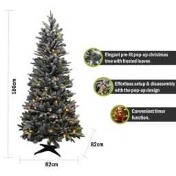Pegdev Christmas Rapid Pop Up Collapsible Pre Lit Frosted Pine Tree 100 Warm LEDs Timer 1.8m in Green - thumbnail 2