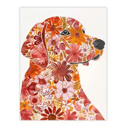 "Artery8 Flower Pattern Red Labrador Dog Lover Portrait Wall Art Print - Size: W18"" x H24""" - thumbnail 1