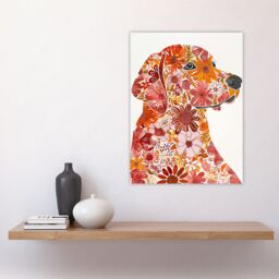 "Artery8 Flower Pattern Red Labrador Dog Lover Portrait Wall Art Print - Size: W18"" x H24""" - thumbnail 4