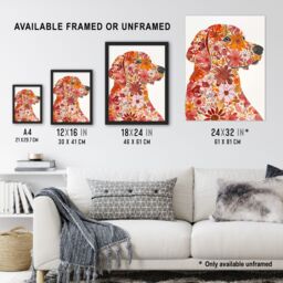 "Artery8 Flower Pattern Red Labrador Dog Lover Portrait Wall Art Print - Size: W18"" x H24""" - thumbnail 3
