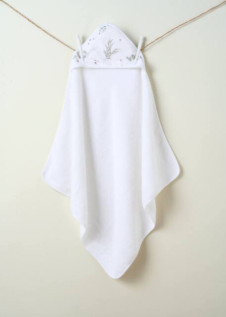 Truly Hooded Eucalyptus Print Baby Towel in White - image 1