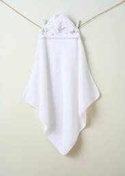 Truly Hooded Eucalyptus Print Baby Towel in White - thumbnail 1