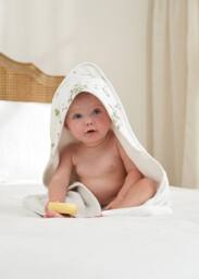 Truly Hooded Eucalyptus Print Baby Towel in White - thumbnail 2