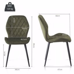 SONARA Modern Velvet Dining Chairs Set of 2 with Ergonomic Curved Backrest in Green - thumbnail 3
