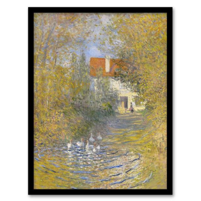 Artery8 The Geese Impressionist Painting Monet Vintage Framed Wall Art Print in Green - Size: A4 - image 1