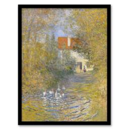 Artery8 The Geese Impressionist Painting Monet Vintage Framed Wall Art Print in Green - Size: A4 - thumbnail 1