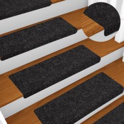 Berkfield Home Stair Mats 10 pcs Black 65x21x4 cm Needle Punch - Size: Medium - thumbnail 1