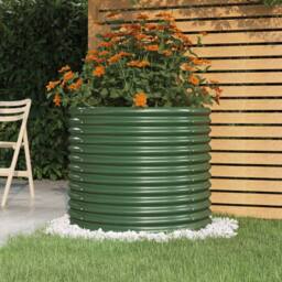 Berkfield Home Durable Garden Planter Powder-coated Steel 80x80x68 cm Green - Size: 80 x 80 x 68 cm - thumbnail 2
