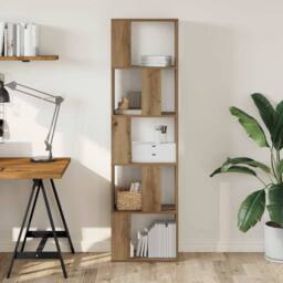 Berkfield Home Bookcase 5-Tier Artisian Oak 45x23.5x162.5 cm Engineered Wood in Brown - thumbnail 2