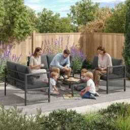 Matteo Weatherproof L-Shaped Garden Sofa Set, Tempered Glass Table 5-6 Seater in Grey - thumbnail 9