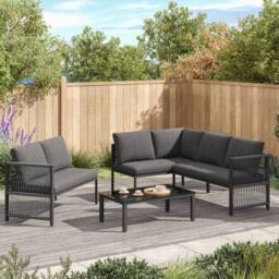 Matteo Weatherproof L-Shaped Garden Sofa Set, Tempered Glass Table 5-6 Seater in Grey - thumbnail 1