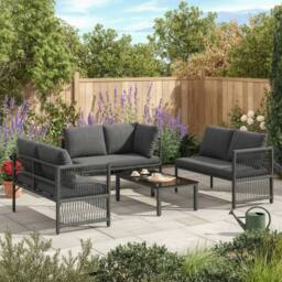 Matteo Weatherproof L-Shaped Garden Sofa Set, Tempered Glass Table 5-6 Seater in Grey - thumbnail 4