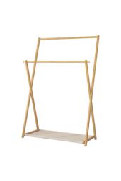 Living and Home 2-Rod Bedroom Floor Stand Solid Wooden Cloak Coat Rack Garment Shelf Holder in Natural - thumbnail 4