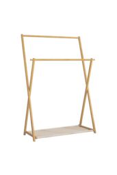 Living and Home 2-Rod Bedroom Floor Stand Solid Wooden Cloak Coat Rack Garment Shelf Holder in Natural - thumbnail 5