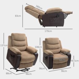 HOMCOM Power Lift Riser & Recliner Chair with Remote Control in Brown - thumbnail 3