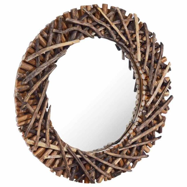 Berkfield Home Wall Mirror 60 cm Teak Round in Brown - image 1