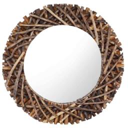 Berkfield Home Wall Mirror 60 cm Teak Round in Brown - thumbnail 2