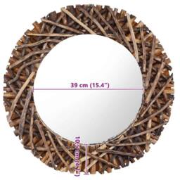 Berkfield Home Wall Mirror 60 cm Teak Round in Brown - thumbnail 6