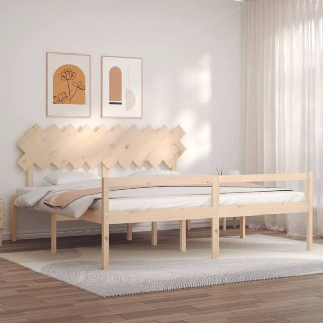 Berkfield Home Bed Frame with Headboard 200x200 cm Solid Wood in Brown - image 1