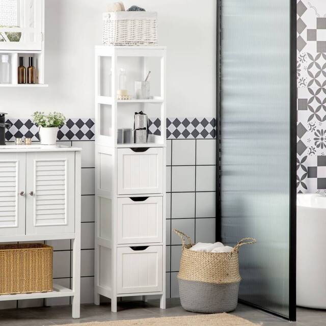 HOMCOM Slim Bathroom Storage unit with 3 Drawers & 2 Open Shelves, White - image 1