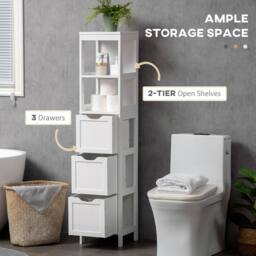 HOMCOM Slim Bathroom Storage unit with 3 Drawers & 2 Open Shelves, White - thumbnail 4