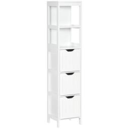 HOMCOM Slim Bathroom Storage unit with 3 Drawers & 2 Open Shelves, White - thumbnail 2