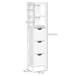 HOMCOM Slim Bathroom Storage unit with 3 Drawers & 2 Open Shelves, White - thumbnail 3
