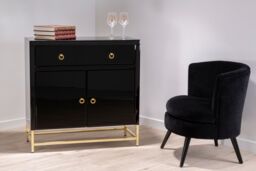 Orsina Elegant Black Cabinet, Classic Ample Storage Black Finished Chest With Gold Handles, Versatile Wooden Cabinet - thumbnail 2