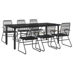 Berkfield Home Beautiful 7 Piece Garden Dining Set Black PVC Rattan