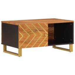 Berkfield Home Coffee Table Brown & Black 80x50x40 cm Solid Wood Mango - Size: 80 x 50 x 40 cm - thumbnail 1