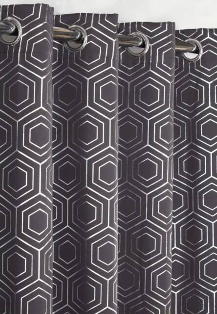 New Edge Blinds Element Geo Thermal Blackout Eyelet Curtains in Charcoal - Size: 117 cm width x 183 cm drop - image 1
