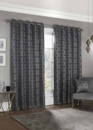 New Edge Blinds Element Geo Thermal Blackout Eyelet Curtains in Charcoal - Size: 117 cm width x 183 cm drop - thumbnail 2