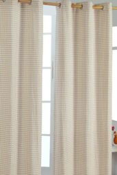Homescapes Cotton Gingham Eyelet Curtain Pair in Beige - Size: 117 cm width x 137 cm drop