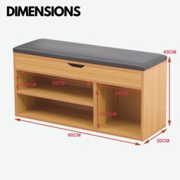 Rafaelo Mobilia Wooden Shoe Storage Bench With Cushioned Seat 90CM in Light Tan - thumbnail 6