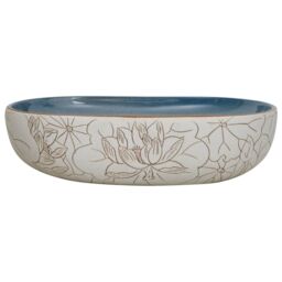 Berkfield Home Countertop Basin Sand & Blue Oval 59x40x14 cm Ceramic - Size: 59 x 40 x 14 cm - thumbnail 3