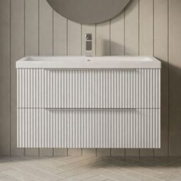 Balterley Fluted Wall Hung 2 Drawer Vanity Basin Unit & Basin 800mm, Satin White - thumbnail 6