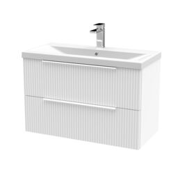 Balterley Fluted Wall Hung 2 Drawer Vanity Basin Unit & Basin 800mm, Satin White - thumbnail 1