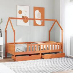 Berkfield Home Kids Bed Frame with Drawers without Mattress 80x200 cm Solid Wood in Brown - thumbnail 1